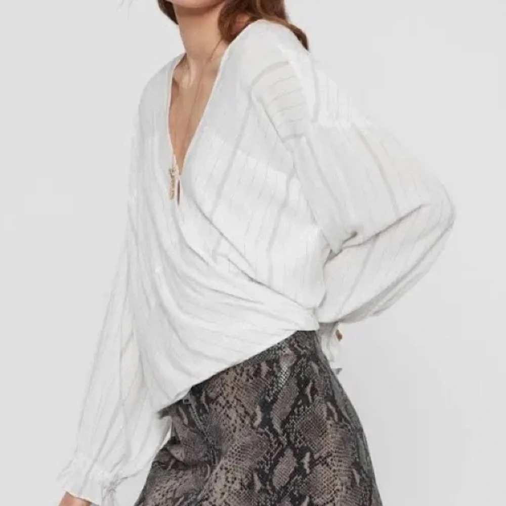 AllSaints Penny Stripe Top White Grey Crinkle Boho Coastal Luxury Blouse S